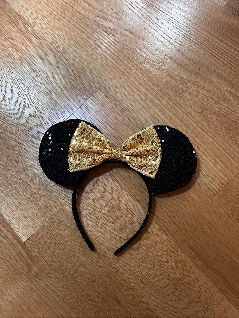 Disney Black Sequin Mouse Ear Headband with Gold Sequin Bow